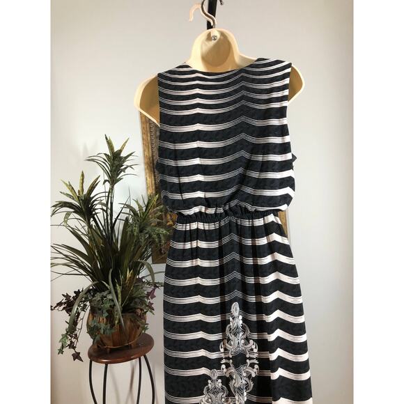 Style and Co Maxi Dress Womens PM Black White Sleeveless Striped Boho Print - Picture 5 of 9